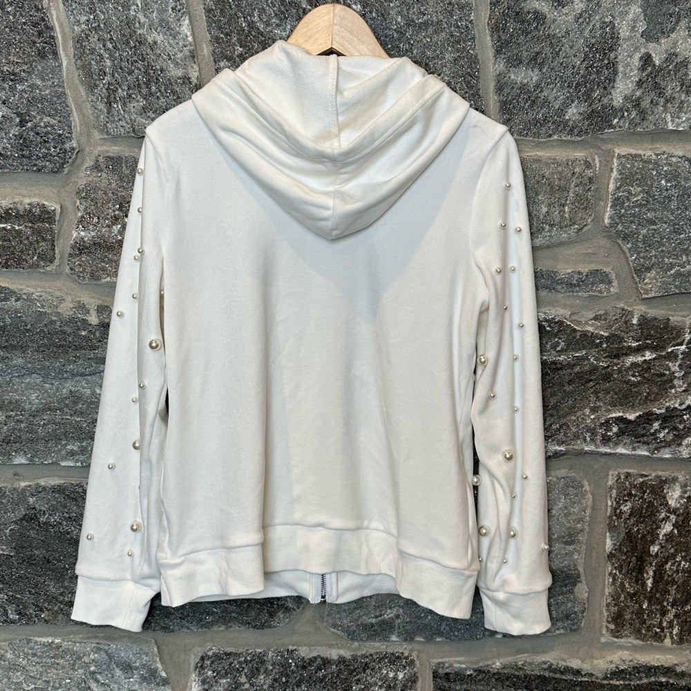 White Zipper Hooded Jacket with Pearl Embellishment, SOFT, size S Boston Proper - Picture 5 of 12